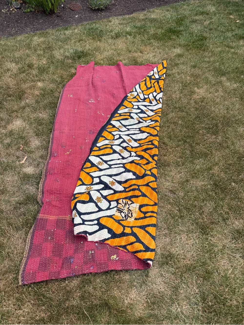 Vintage Indian Kantha Quilt Reversible Cotton Sari Throw Blanket Boho